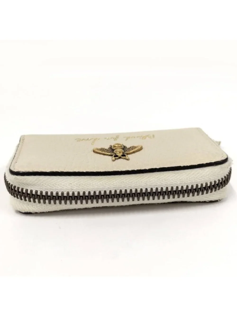 Gucci Coin Purse Bee Leather Beige